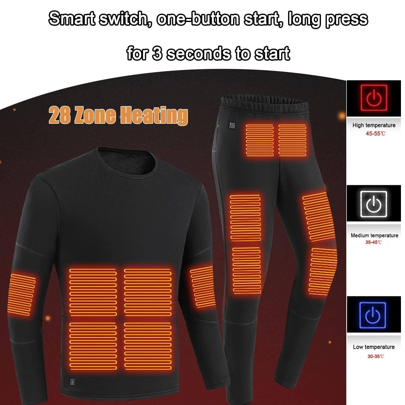 Conjunto De Ropa Interior Térmica para Hombre, 28 Zonas De Calentamiento, 3 Configuraciones De Temperatura (30-55 °C), Ropa Térmica Lavable De Cuerpo Entero para Invierno. Black-5XL