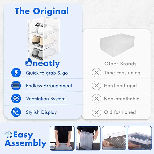 Miniatura 5 de Paquete de 72 cajas de zapatos de plástico transparente apilable, organizador de zapatos para armario, organizador de sombreros, organizador de