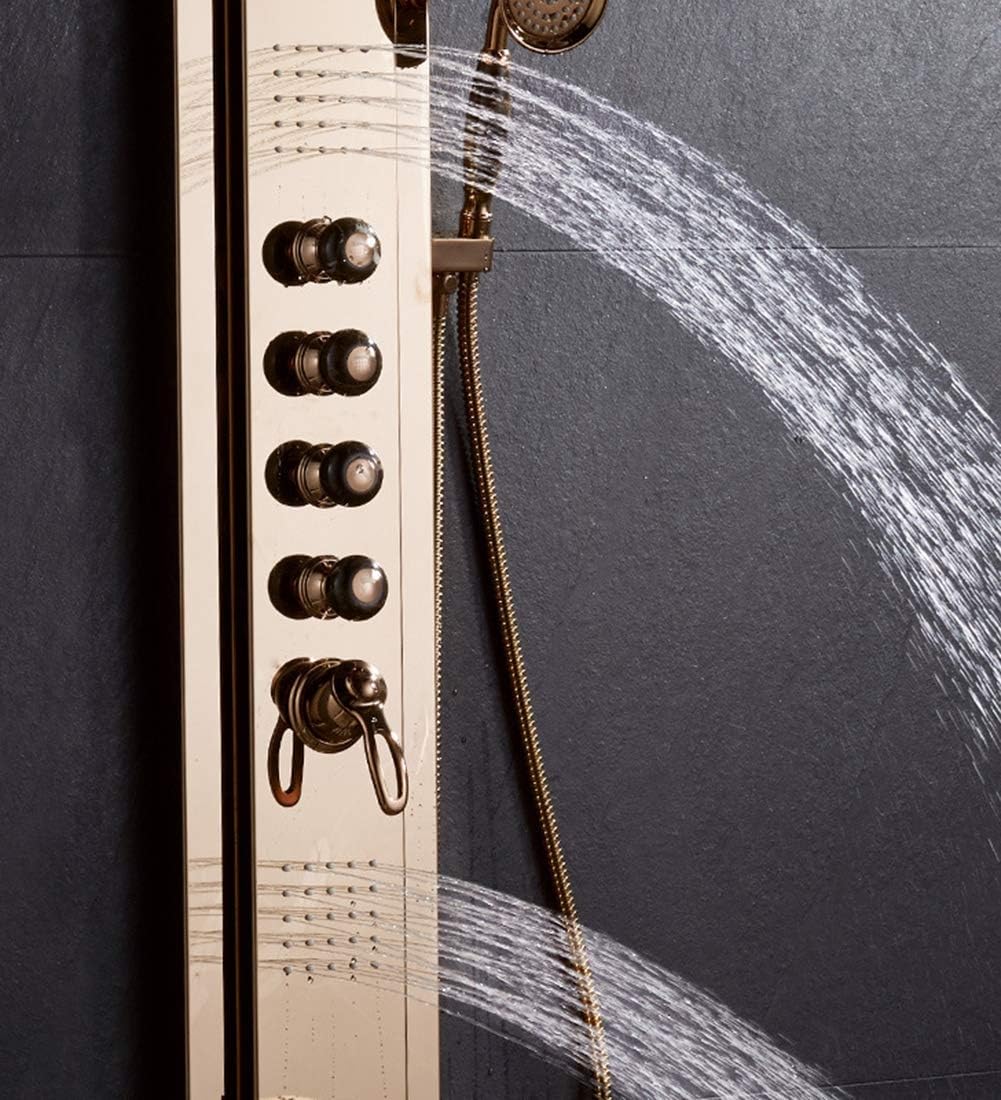 Shower System Bathroom Shower Column Tower Shower Faucet Waterfall Shower Panel Massage Jets systerm Tower Shower Column Metallic Bath
