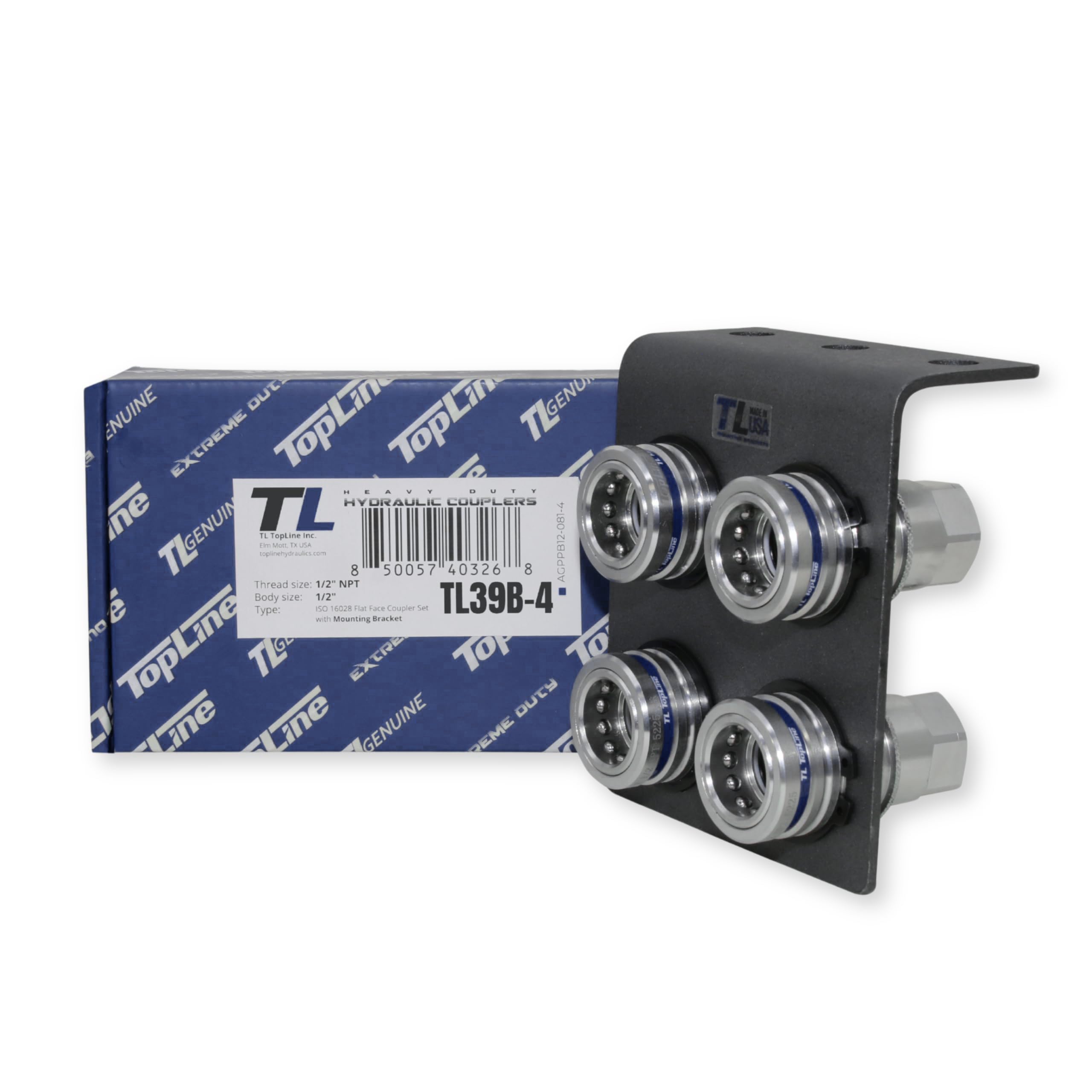 1/2" Body 1/2" NPT Thread | Agricultural Couplers Hydraulic Quick Connect with Break Away Mounting Bracket | ISO 5675 Ag Pioneer Style Couplers | Push/Pull Heavy-Duty Coupling | Model TL39B-4