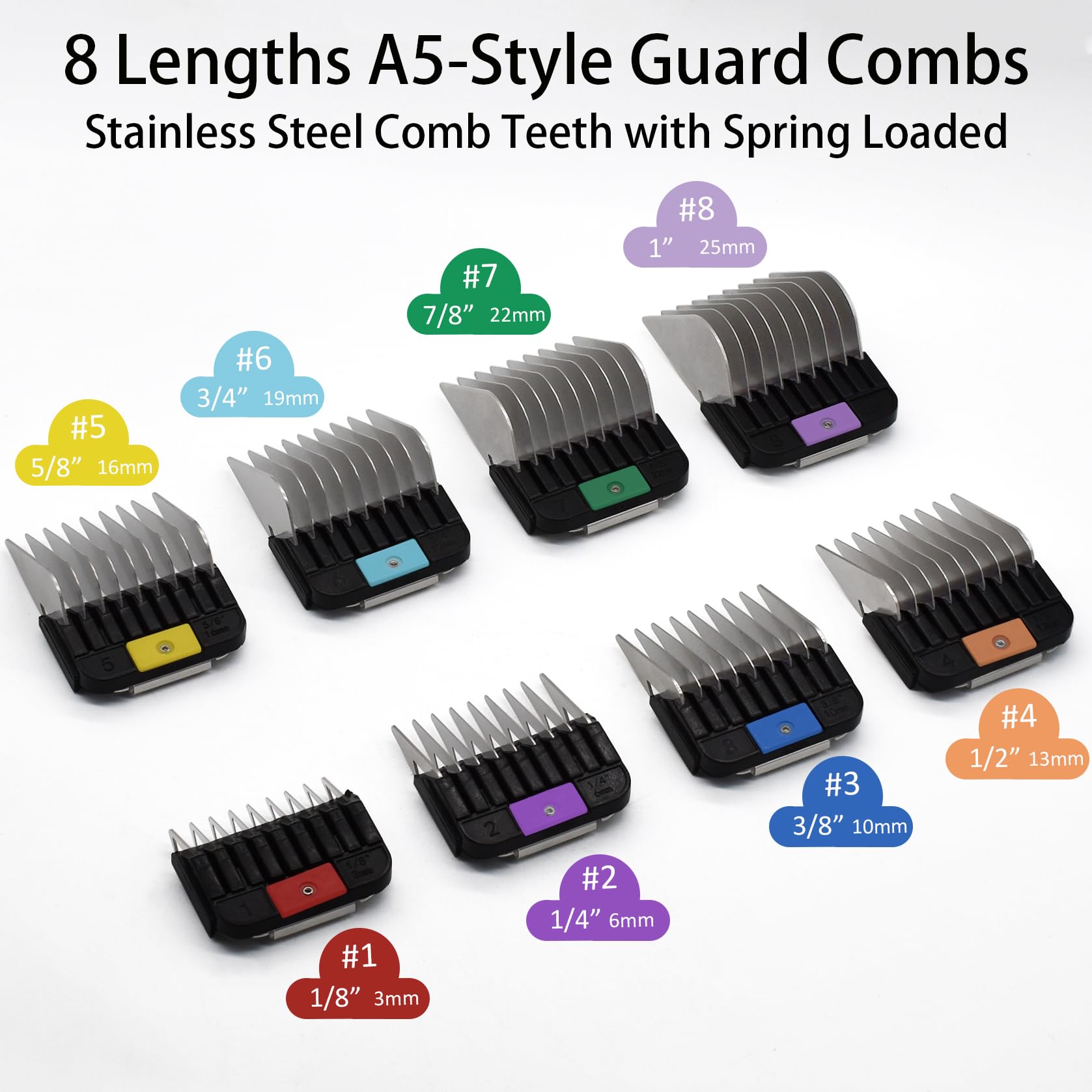 8 peines profesionales de acero inoxidable para animales para peluqueros de mascotas de hoja desmontable estilo A5, compatibles con cortaúñas Wahl KM Series Andis AG BG Oster Classic 76 A5 A6