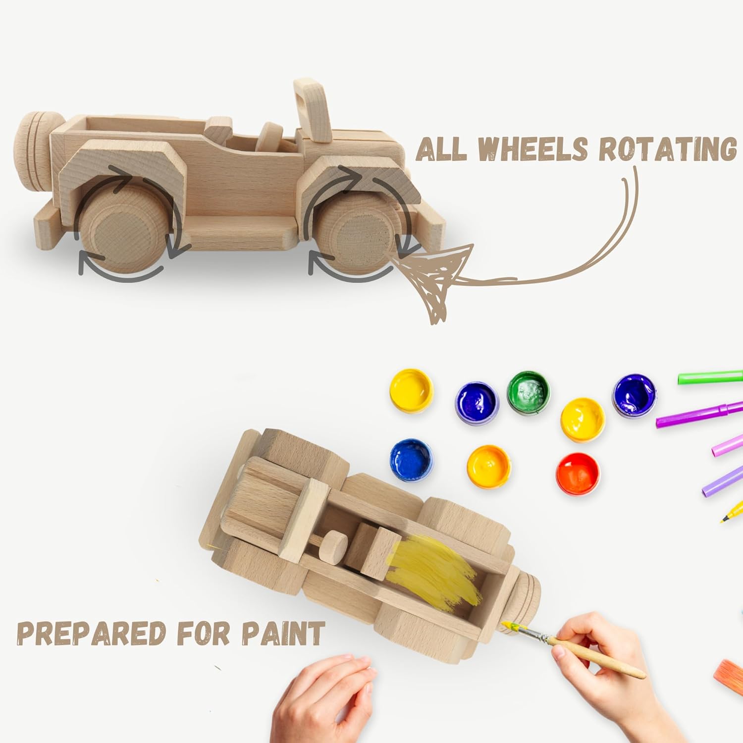 Off-Road Safari Car - Solid Wood - Handmade in EU - DIY Paint Toy - Wooden Trucks