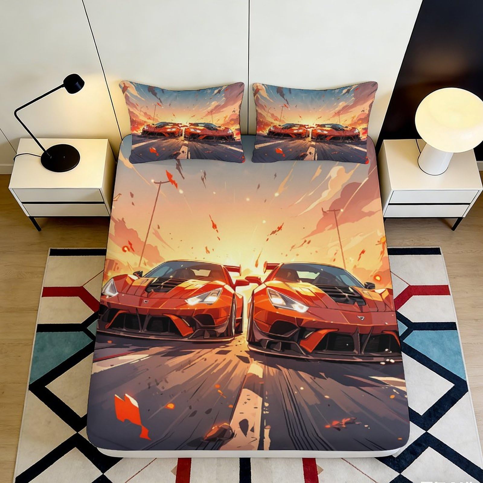 K1r3d9e5 Style-9 3D Printed Racing Car Fitted Sheet Microfiber Soft Red Sports Bed Cover For Bedroom Dorm Mattress Protection Decor 90X200x25cm