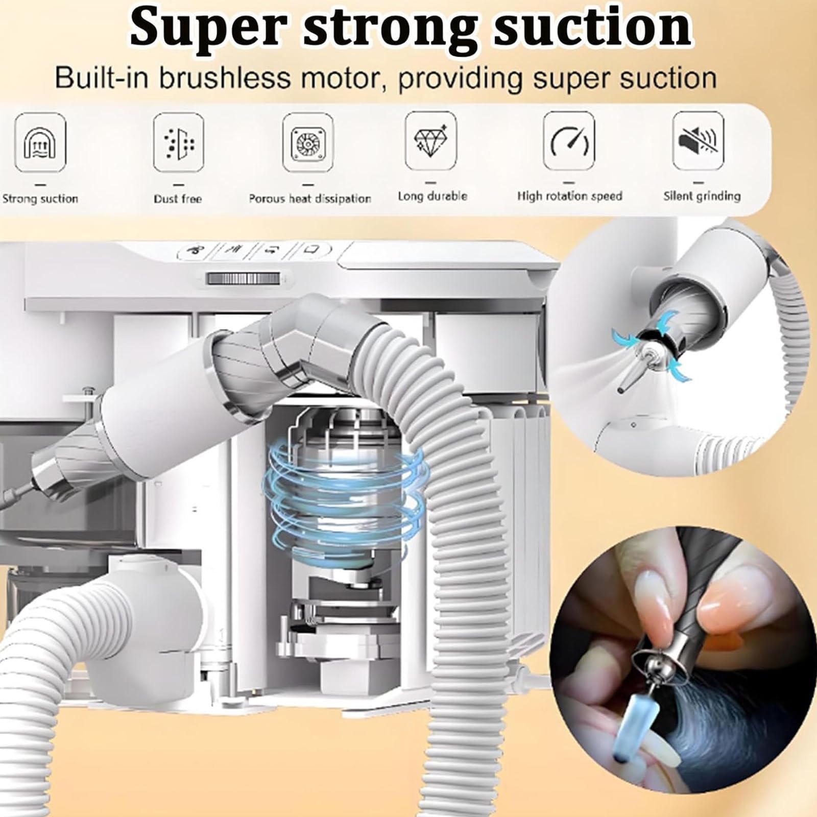 Aspirapolvere per Unghie da Tavolo,Aspiratore Professionale per Unghie,con 4 Comodi Pulsanti,con Staffa,Tubo di Prolunga,Facile da Pulire,per Postazioni di Lavoro nei Centri Estetici Black