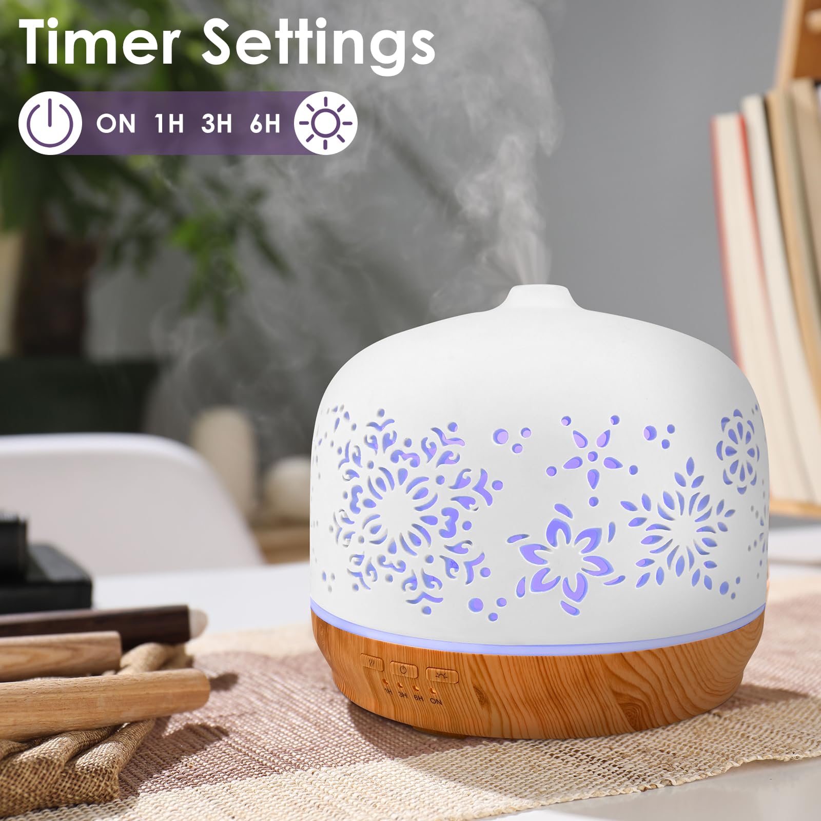 Aroma Diffuser, GuKKK 500ML Weiß Diffusor für Ätherische Öle, Ultraschall Aromatherapie Diffuser, Aromatherapie Düfte Luftbefeuchter, 7 Farben LED, Timer-Einstellung, für Schlafzimmer, Yoga, Büro