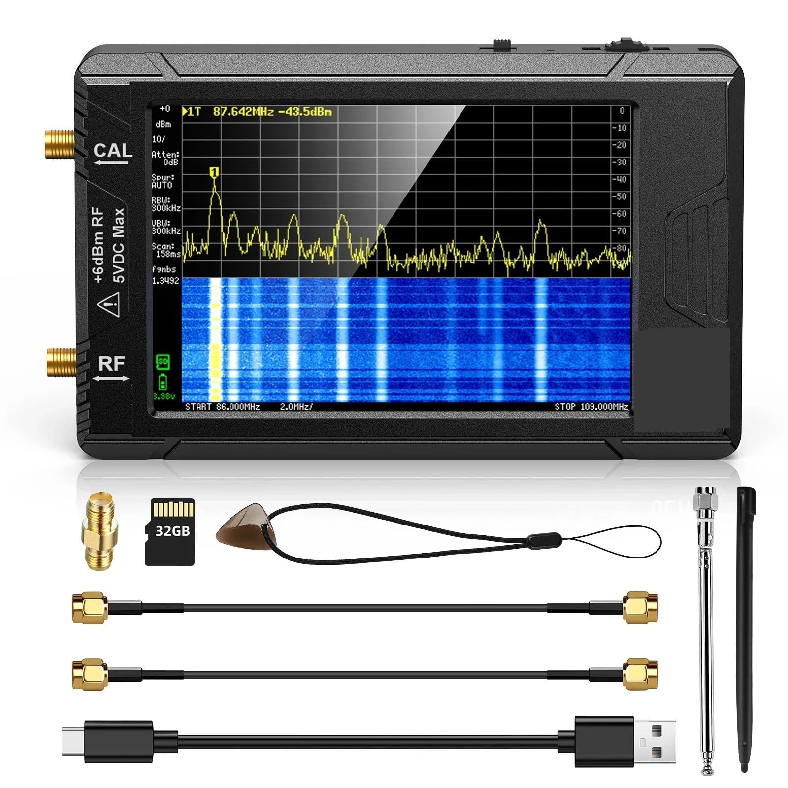 Network Analyzer, Handheld Spectrum Analyzer 4 Inch Touch Screen Build in Battery