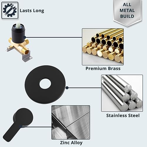 Miniatura 41 de Kit de válvula de ducha con mango de ducha para baño, montaje en pared, válvulas de control de ducha redondas de 1 vía de función única, rosca Mate