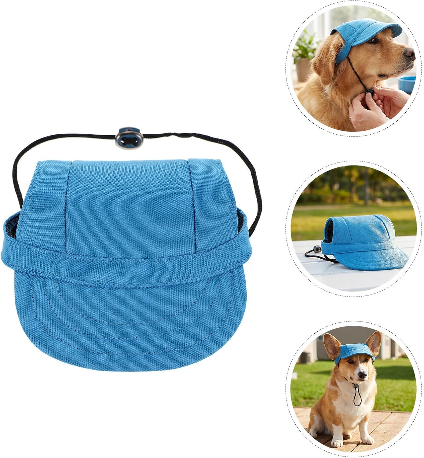 Mobestech Dog Baseball Hat for Dogs Adjustable Canvas Baseball Cap with Ear Holes Breathable UV Protection Pet Sun Hat for Summer Outdoor Walks, Size S Blue
