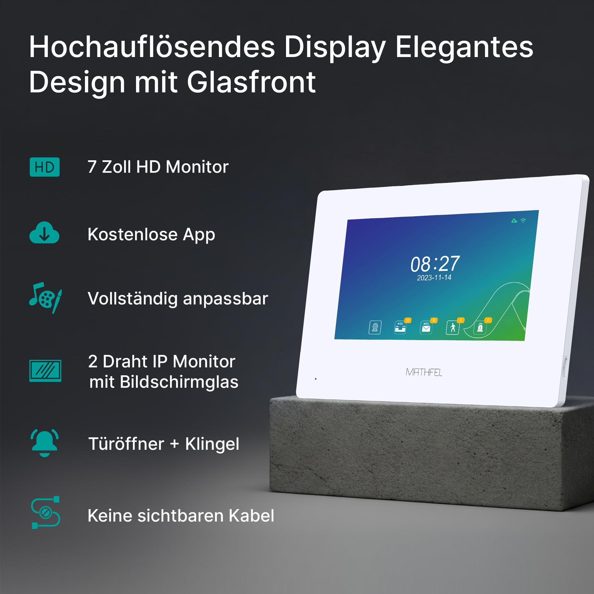 MATHFEL 2 Draht Bus Technik 4 Familienhaus Video Türsprechanlage Gegensprechanlage Fischaugenkamera 170 Grad, 4x7'' Monitor mit WLAN