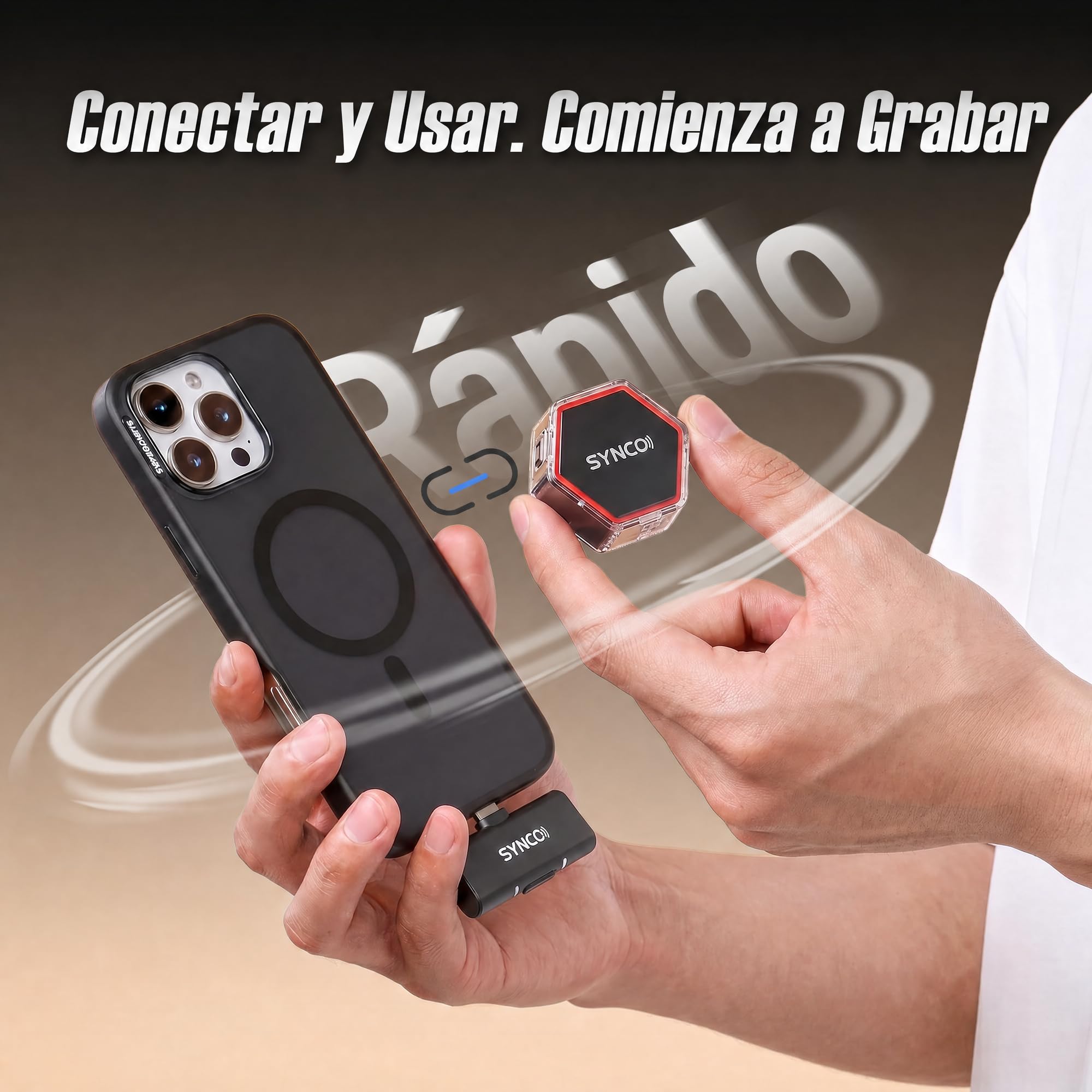 SYNCO G4 Micrófono Lavalier Inalámbrico para iPhone7-17/Android/Cámara, 2,4 GHz Doble Canal, Batería de 20 h con Estuche de Carga, Alcance 300 m, Cancelación de Ruido para Youtube TikTok Vlog