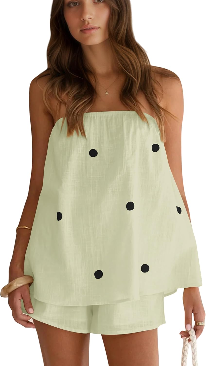 MISSACTIVER Polka Dot 2 Piece Sets for Women Summer Lounge Strapless Tube Top Shorts Set Matching Vacation Outfits