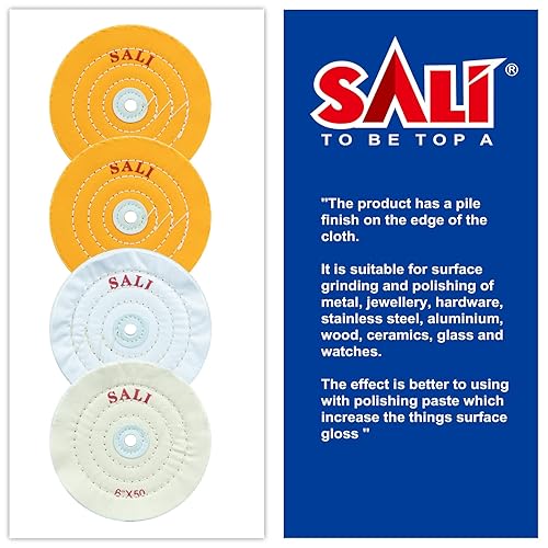 Miniatura 3 de SALI Paquete de 4 ruedas de pulido para molinillo de banco, rueda de pulido de 6 pulgadas, 2 algodón amarillo, 1 algodón blanco, 1 algodón blanco