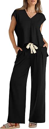 XIEERDUO Lounge Sets For Women Open Side Hoodie Tops And Wide Leg Pants 2 Piece Outfits Sweatsuit Tracksuit 2024