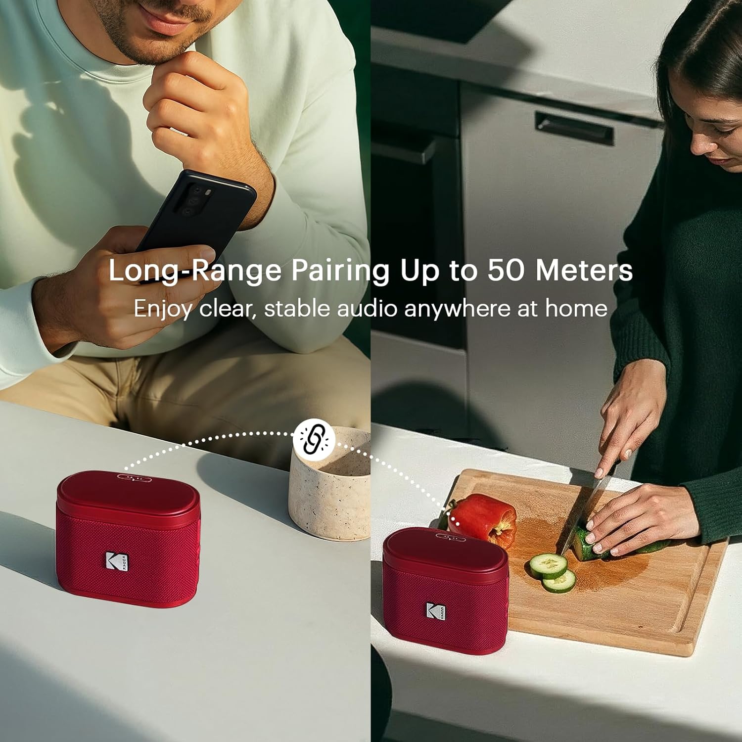 KODAK SOUNDBRIX Magnetic Splittable Bluetooth Speaker Portable Water Resistant Bold Sound 5H of Playtime Built in Battery Wireless Stereo Pairing Speaker Home Travel White Elephant Gifts for Adults - Image 4