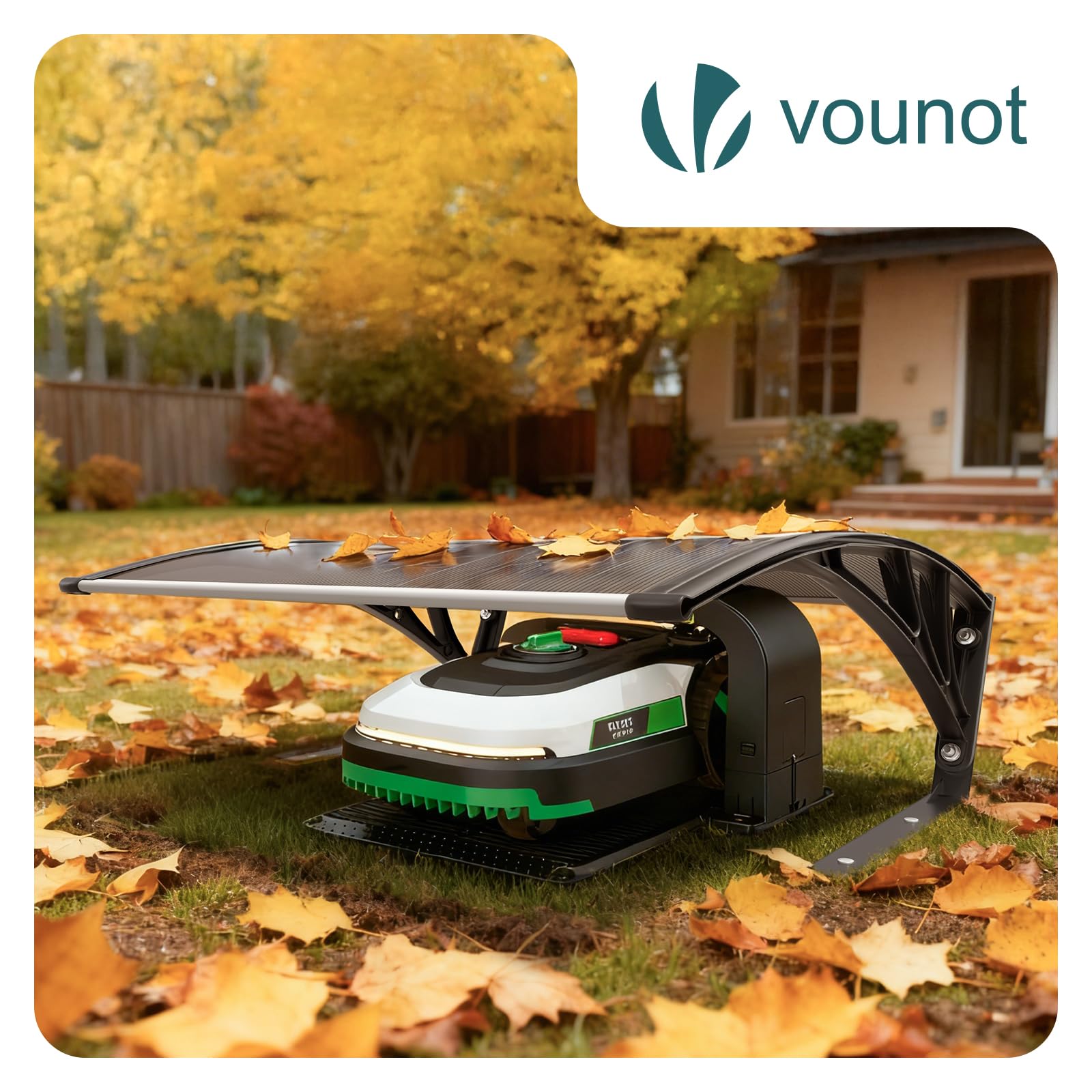 vounot® Garage de Tondeuse Robot 104x80x45 cm Abri pour Robot avec Pied en Métal Tondeuse Protection Exterieur Contre Pluie UV et Intemperies Toit Rigide pour Jardin Pelouse Marron Foncé