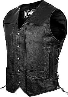 HWK Leather Motorcycle Vest for Men and Women with Concealed Carry Gun Pocket for All-Weather Motorbike Riding