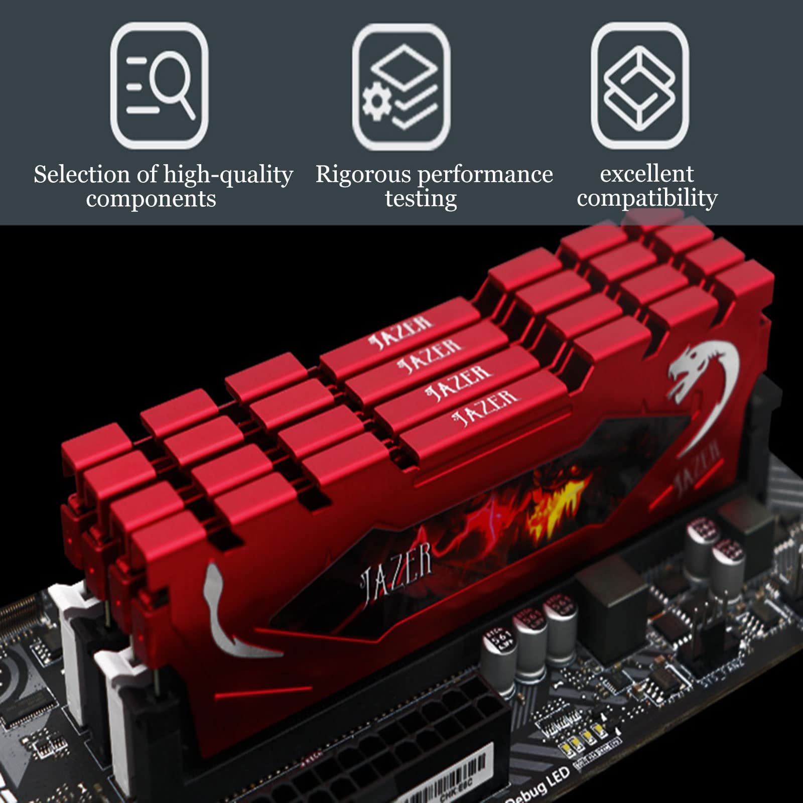 JAZER DDR4 Ram 16GB(8GBX2) 2400MHZ(PC4 19200) 288-PIN 1.2V Memory
