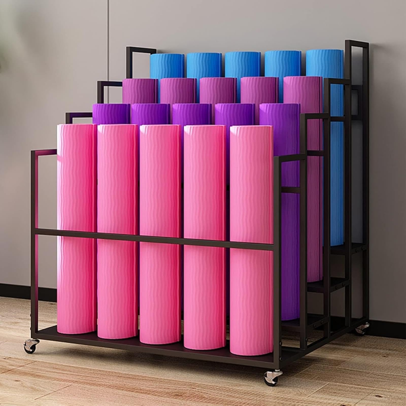 Scaffale portaoggetti per tappetino da yoga, organizer resistente per palestra domestica, supporto mobile per 20 tappetini, soluzione per riporre attrezzature per il fitness