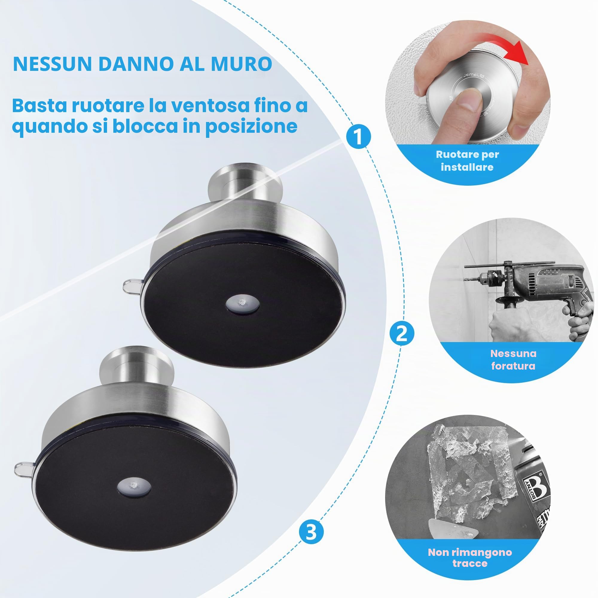 JOMOLA 4 ganci per asciugamani da bagno a ventosa, ganci per doccia, ganci per asciugamani, utensili da cucina, porta strofinacci, in acciaio inox, con ventosa a vuoto, finitura spazzolata