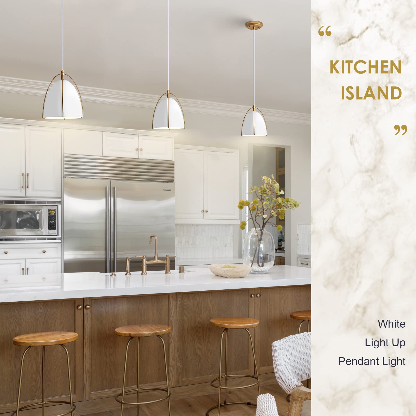 AIRYPHANT Modern Pendant Light Kitchen Island Pendant Lighting Metal Dome Pendant Lamp White Adjustable Hanging Light Fixture for Dining Room Bedroom, White