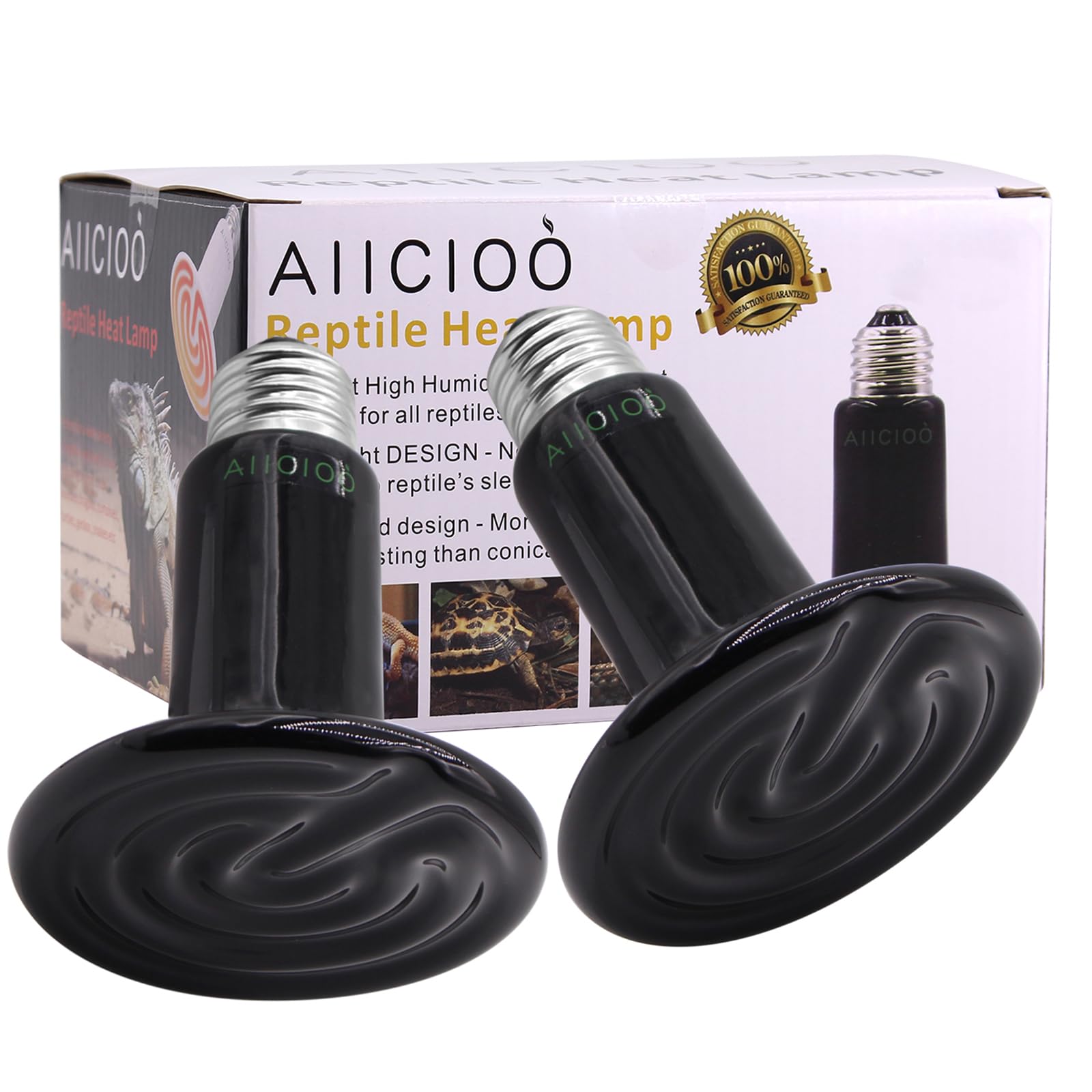 Aiicioo 150W Black Ceramic Heat Emitter 2Pack No Light Heat Bulb for Reptile Emitting Heat Lamp Bulb for Bearded Dragon Lizard Tortoise Turtle Snake Brooder Coop