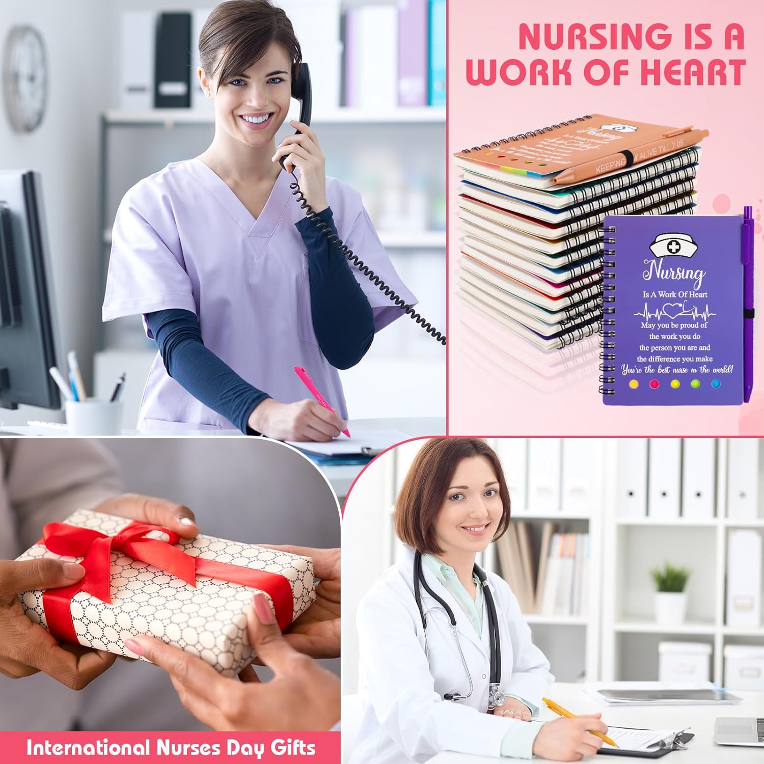 Fullhawl Nurse Appreciation Gift Bulk Thank You Gift for Medical Nursing Assistant Spiral Notebook with Sticky Note Inspirational Ballpoint Pen for RN Student Staff Doctor Grad(24 Sets,Multicolor)