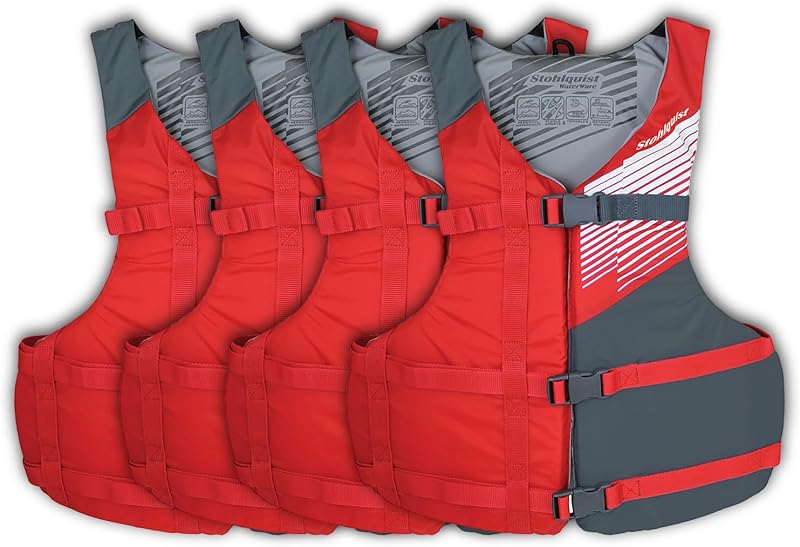 Universal Fit Adult Life Jacket PFD (4 Pack) Coast Guard Approved, for Men and Women 90+ lbs, Lightweight Neoprene and Adjustable, Ideal for Boating, Kayaking & Water Sports
