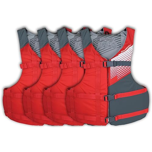 Stohlquist Universal Fit Adult Life Jacket PFD (4 Pack) US Coast Guard Approved, Life Vest for Men and Women 90+ lbs, Lightweight Neoprene & Adjustable, Ideal for Boating, Kayaking & Water Sports.