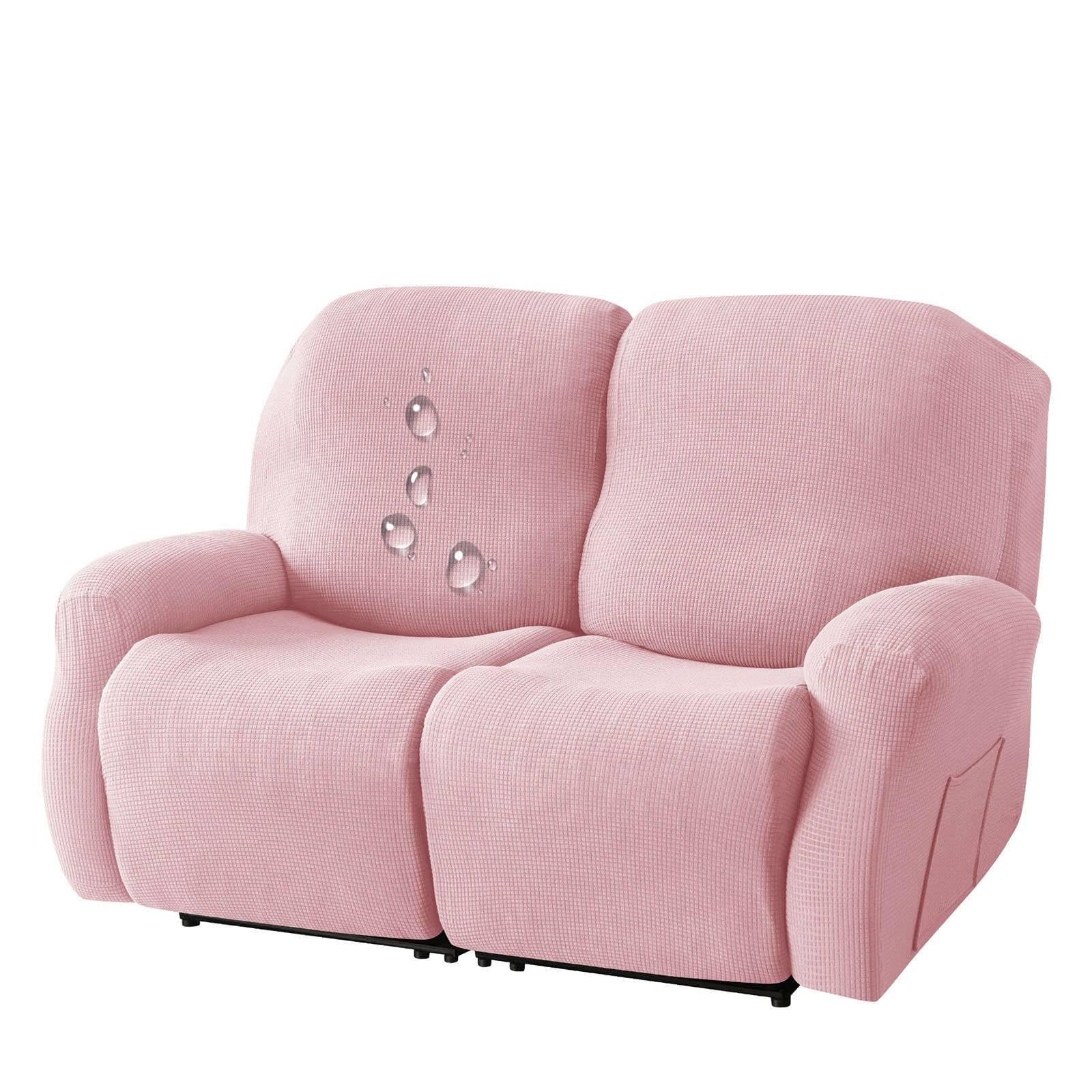 Waterproof recliner loveseat covers Stretch 6-piece lazy boy reclining sofa slipcover Jacquard with Pocket Armchair Covers For Kids Pets Dog Cat-pink-2 seater
