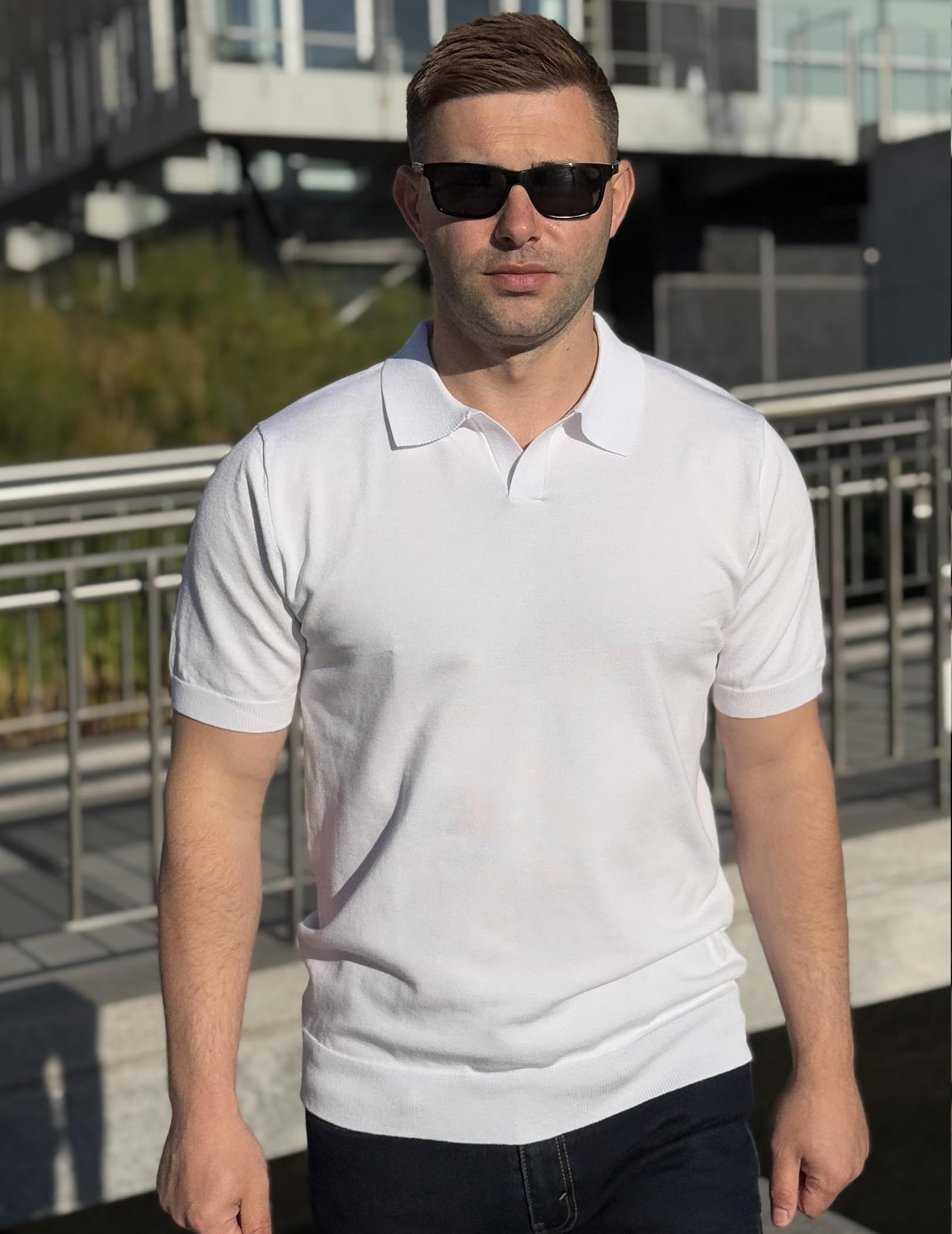 COOFANDY Polo da uomo in maglia con scollo a V, maniche corte, polo elasticizzata casual da golf