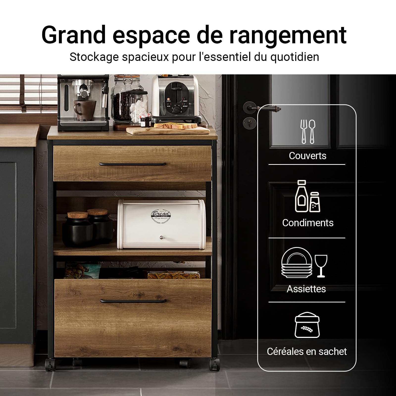 SoBuy Desserte de Cuisine à roulettes, Freins & Caisse Amovible, 60x90x45cm