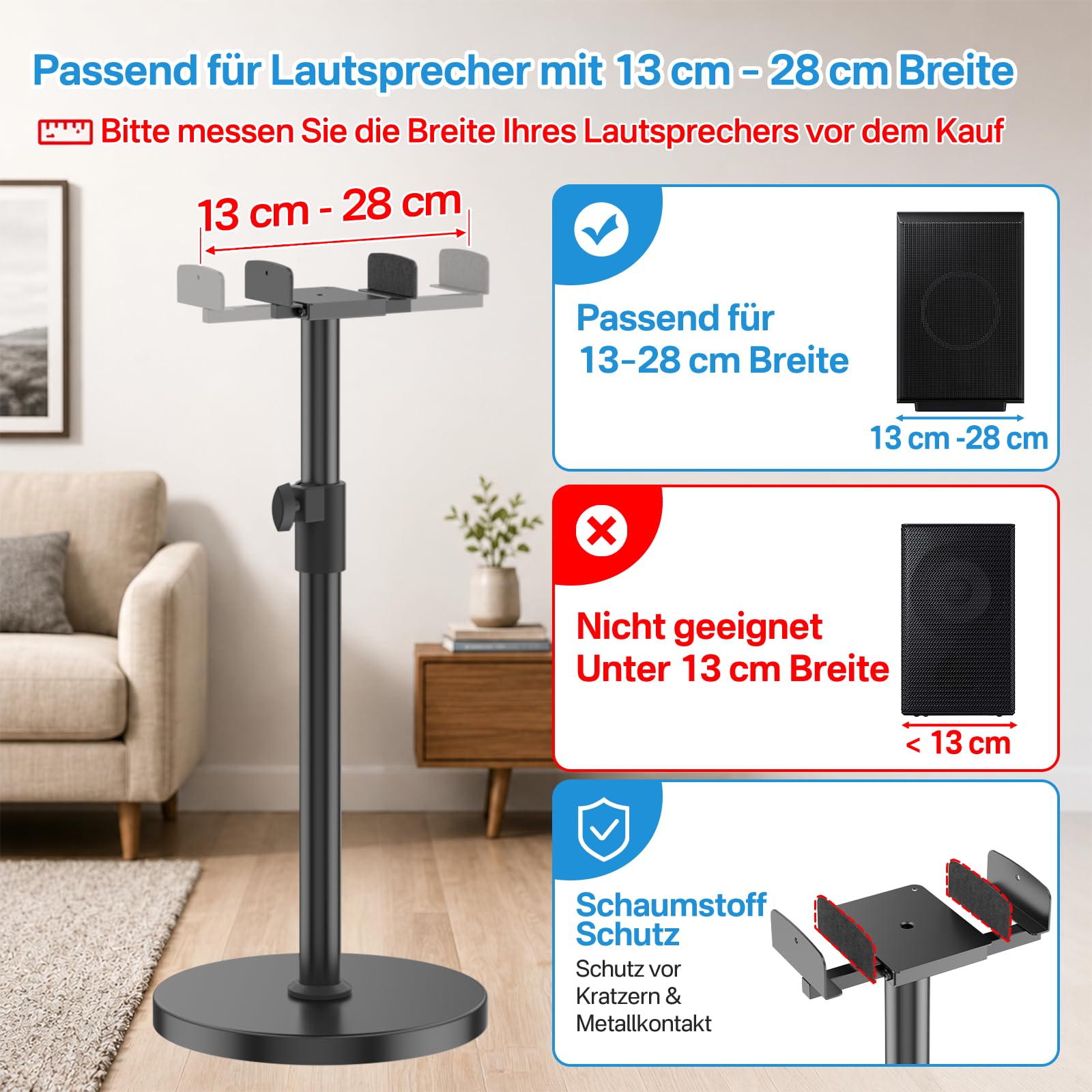 Para stojaków do głośników Samsung HW Rear Speaker, do Q995H/Q995GD/Q995GF/Q930F/Q990D/Q990F, regulacja wysokości 29" – 37,5", Clamping Dual Side Fit 5"-11" Samsung tylny, obciążenie do 30 funtów