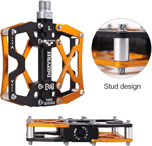 Vista 94 de MZYRH Pedales de bicicleta de montaña, ultrarresistentes, coloridos mecanizados CNC, 9/16 pulgadas, sellados con 3 pedales de rodamiento Rodamientos