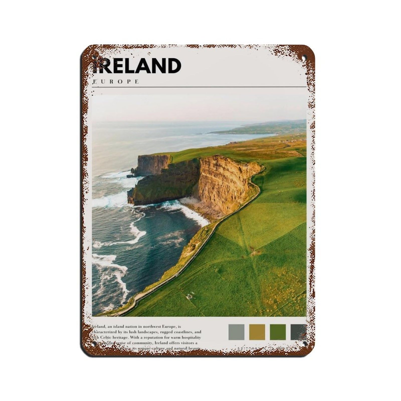 Ireland Photo Poster Ireland Photography Art Tin Sign Vintage Metal Pub Club Cafe Bar Home Wall Art Decoration Poster Retro 12x16inch(30x40cm)