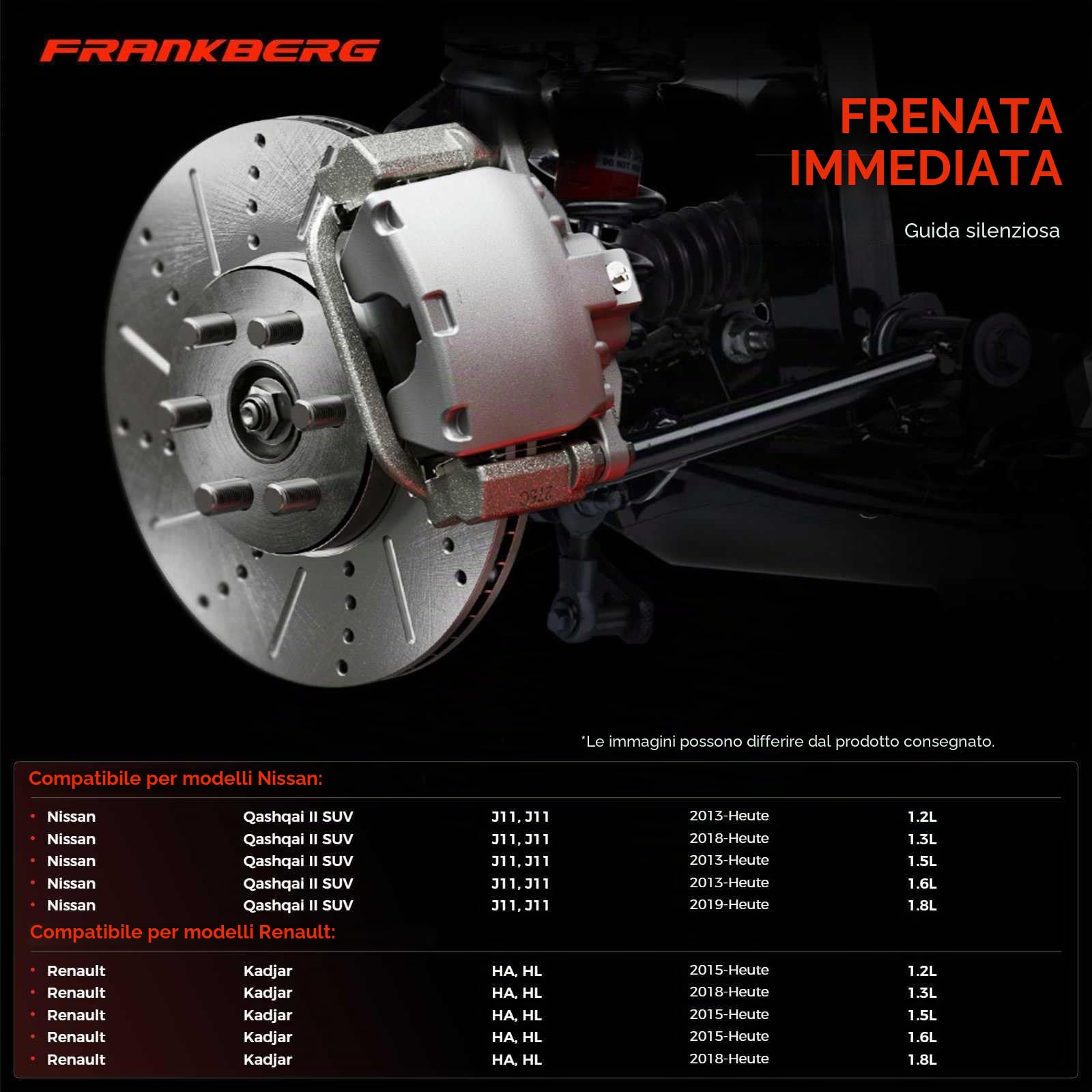 Frankberg Set di dischi freno incl. 2x Dischi Freno Anteriore Ventilato Diametro296mm Compatibile con Qashqai II SUV J11 J11 KadSìr HA HL Replace# 402064EA0A, 402064BA0A