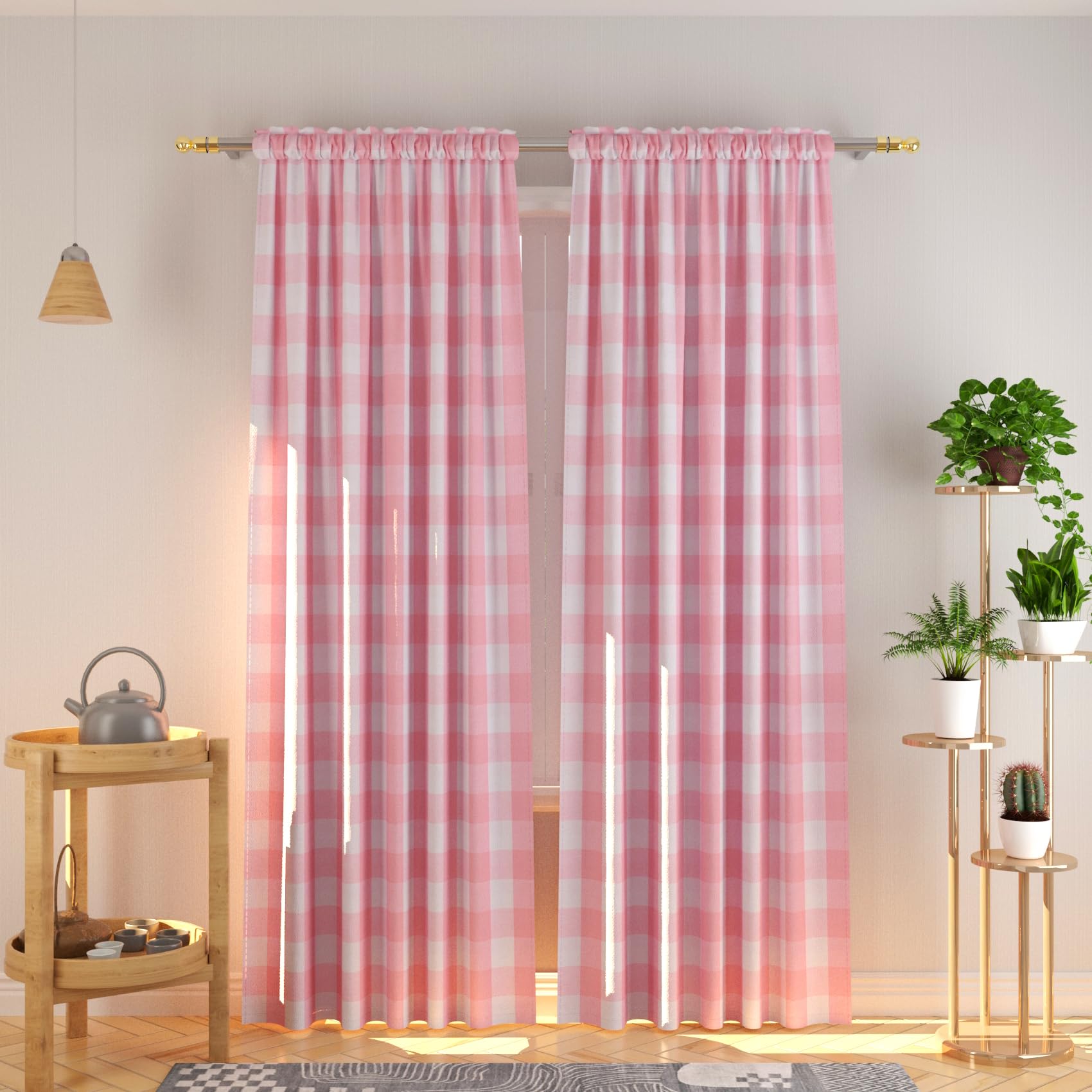 Cotton Curtains Pink and White Buffalo Gingham Check Curtain Panels 95 inches Long Living Room Drapes Plaid Checker Kitchen Bedroom Window Treatment Set 2 Panels Rod Pocket