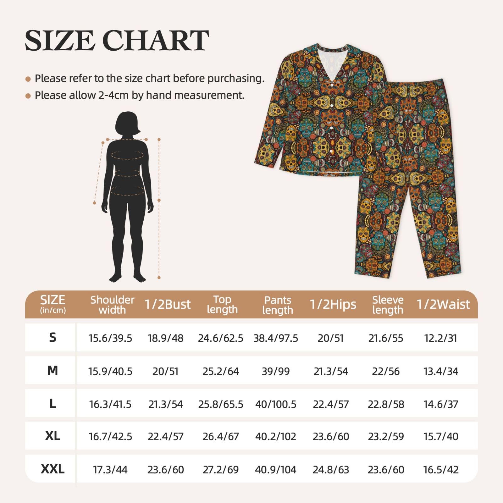 Colorato Zucchero Teschi Stampa Donne Manica Lunga Pigiama Set Daily Lounge Sleepwear Due Pezzi Soft Nightwear Wear