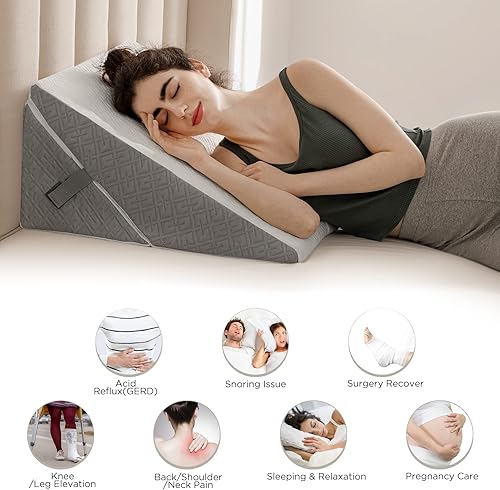 Miniatura 5 de UBBCARE Almohada de cuña de cama para dormir, almohada de cuña triangular ajustable de 9 y 12 pulgadas, almohada inclinada de espuma viscoelástica