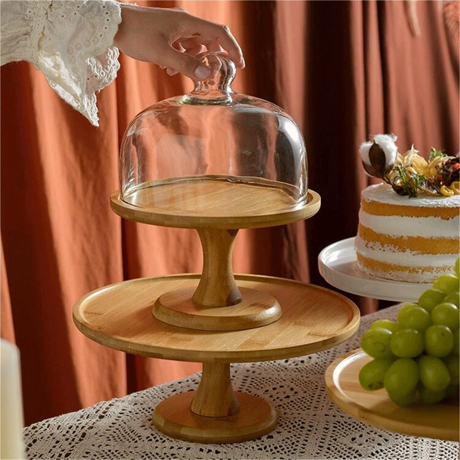 Kuchenständer ServierStänder Tortenständer aus Bambus und Holz, perfekt for Hochzeiten, Partys Desserts Tortenständer(Mittel)