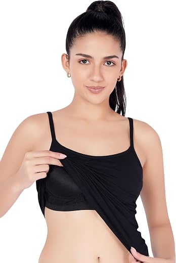 PLUMBURY Women's Cotton Relaxed Fit Padded Camisole Adjustable Spaghetti Strap Tank Top with Built-in Shelf Bra