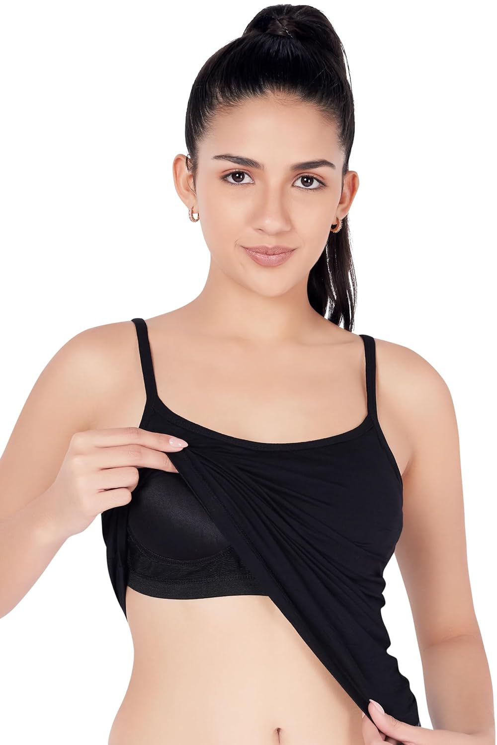 PLUMBURY Women's Cotton Relaxed Fit Padded Camisole Adjustable Spaghetti Strap Tank Top with Built-in Shelf Bra