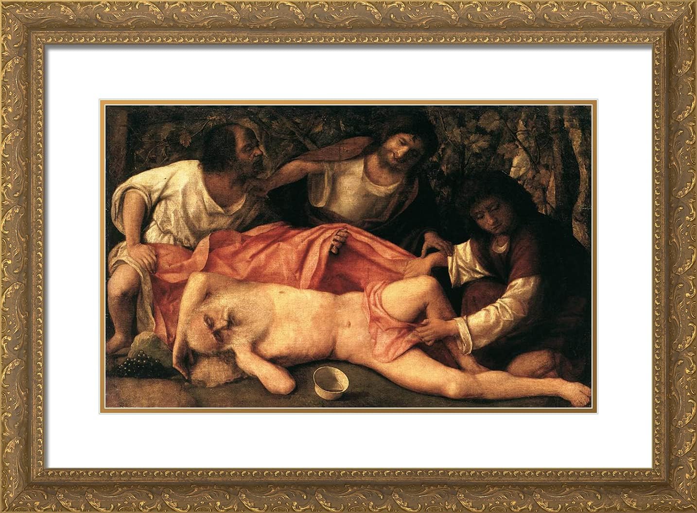 ArtDirect Bellini, Giovanni 24x18 Gold Ornate Framed Art Print with Double Matting Titled: Drunkenness of Noah