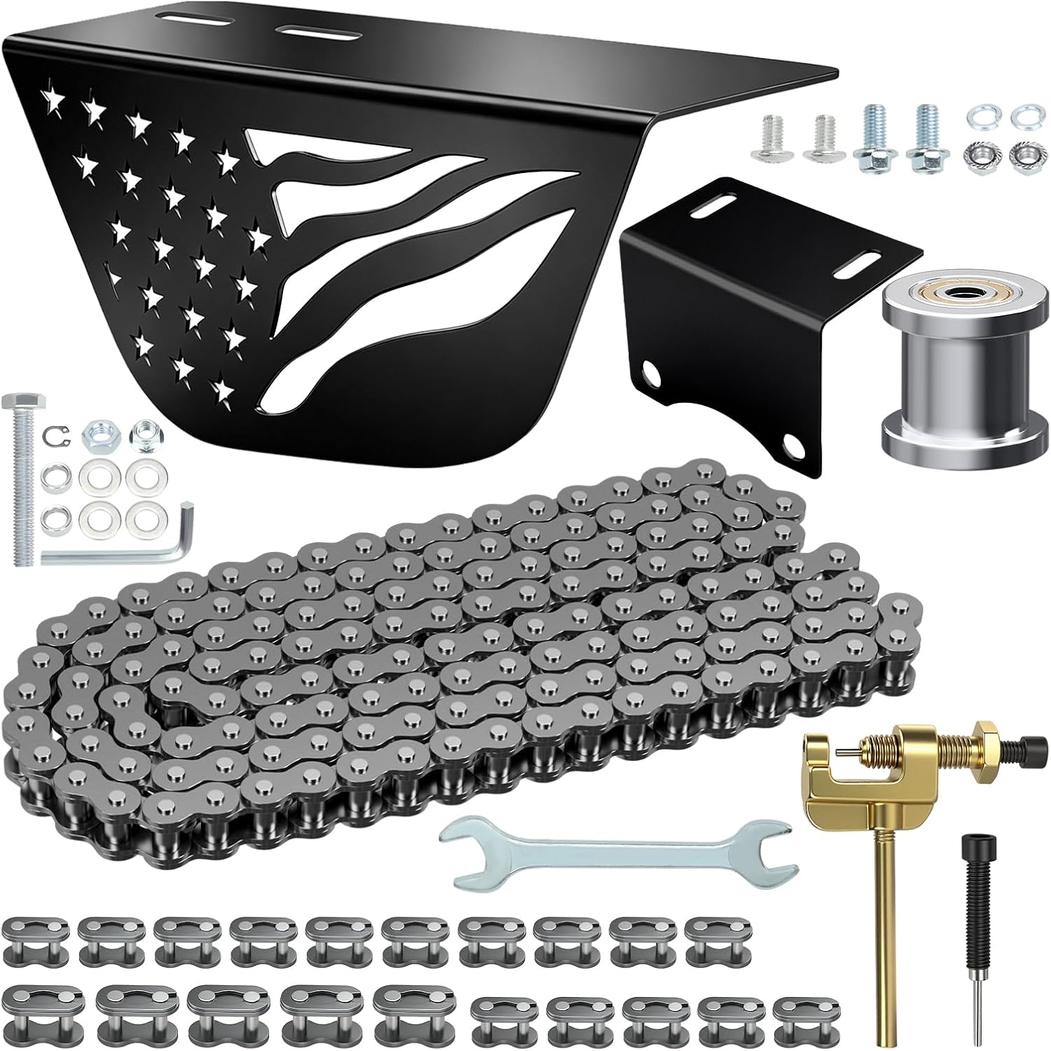 Mini Bike Clutch Cover Chain Guard 35 Chain 140 Links Compatible with Predator 79cc Engine Coleman CT100U CC100X Baja Doodlebug DB30 Motovox MBX10 MBX11 MMB80 Parts Chain Tensioner