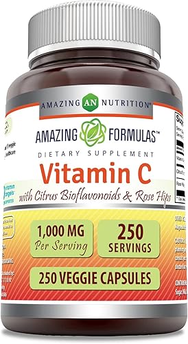 Miniatura 4 de Amazing Formulas Vitamina C (ácido ascórbico) de 1000 mg con bioflavonoides de rosa y cítricos  Suplemento de cápsulas vegetales  Sin OMG  Sin
