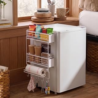 Vercraft 3tier Magnetic Mini Fridge Organizer for Dorm with Basket, White