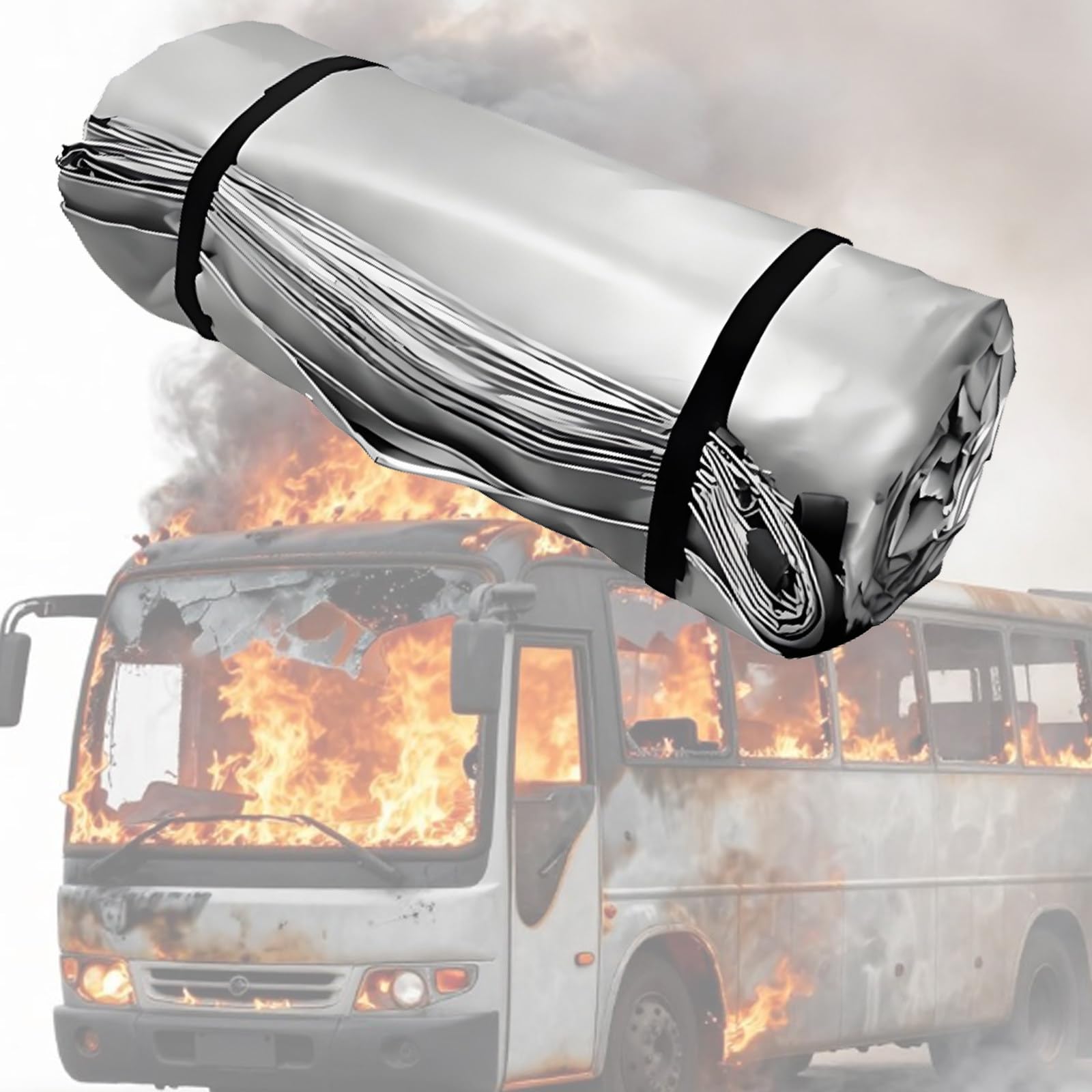 Manta ignífuga para Coche - Manta Reutilizable de Gran tamaño para extinción de Incendios en vehículos eléctricos y Camiones. Fabricada en Fibra de Vidrio y Silicona de Doble Cara 6×9m