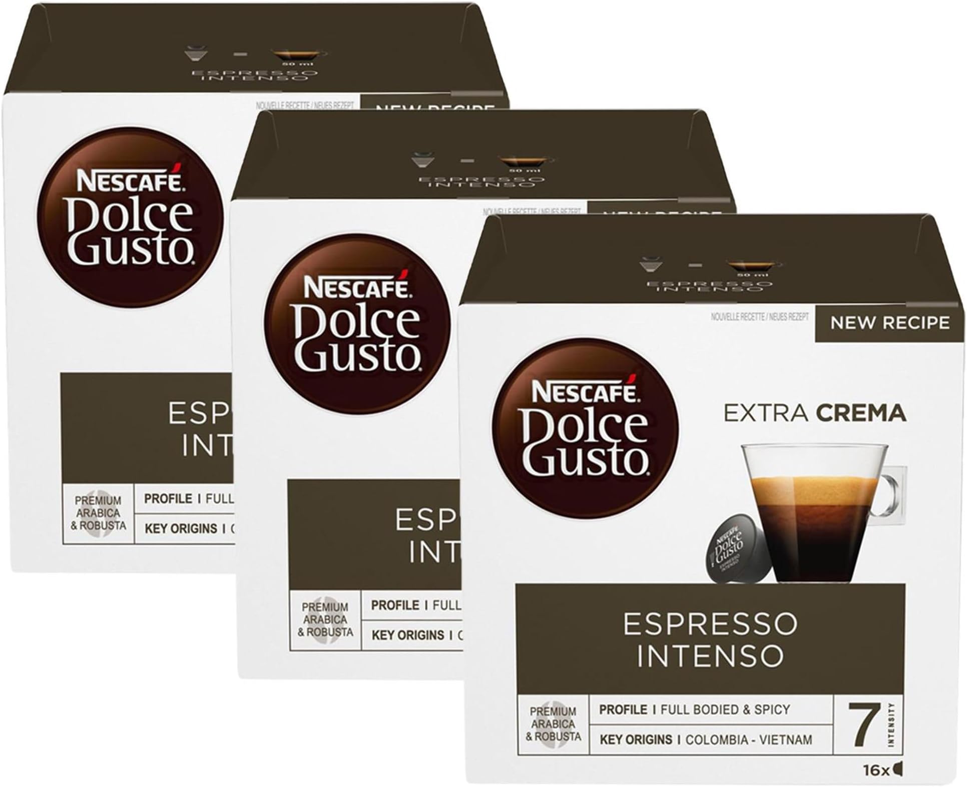 Dolce Gusto Espresso Intenso Coffee Pods, 16 capsules (48 Servings, Pack of 3, Total 48 Capsules)
