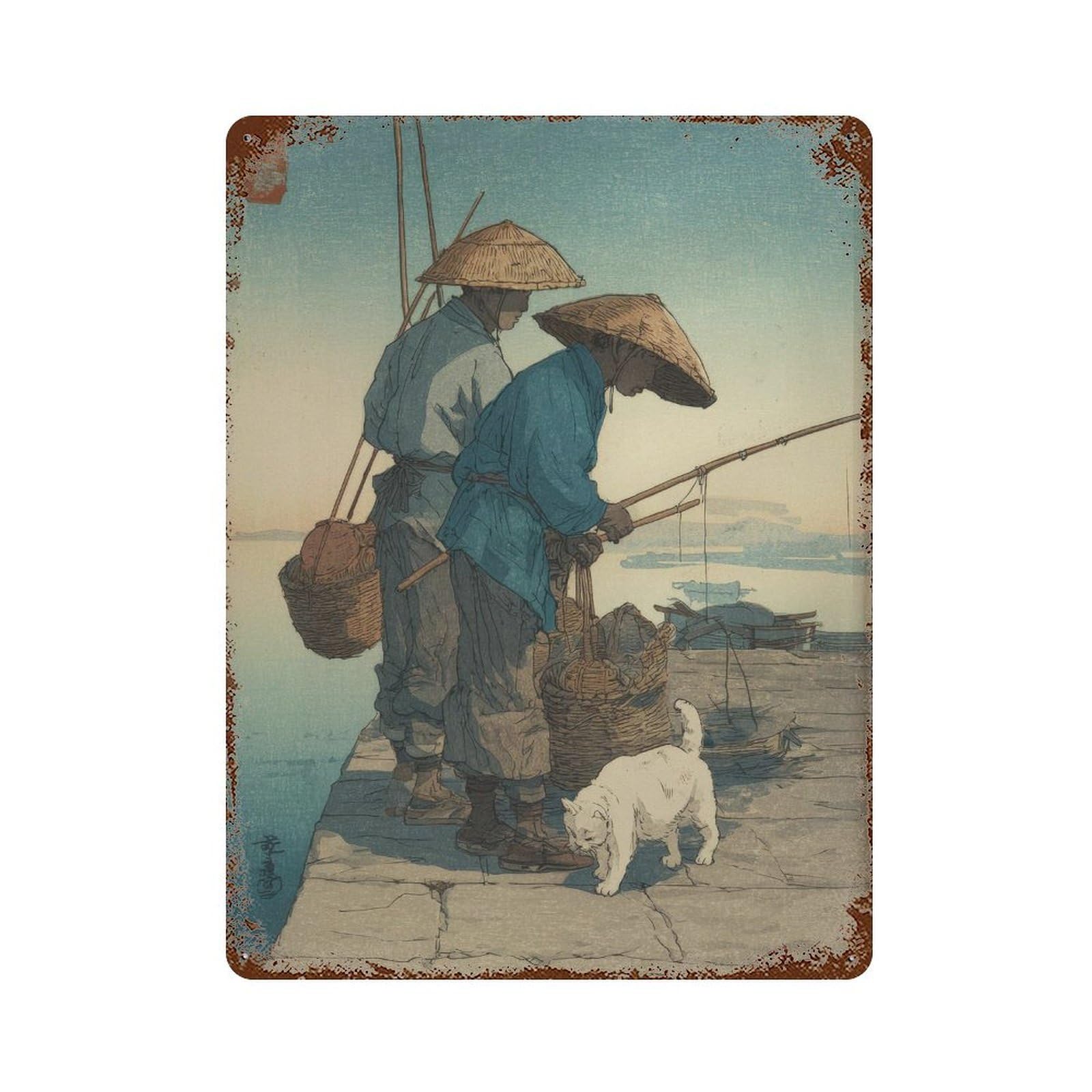 xiaoxiaoshen Japanese Fishermen. Ukiyo Wall Decor Art Metal Tin Poster Modern Home Decor Art Home Bar Shop Decorations Vintage Sign 40x30cm