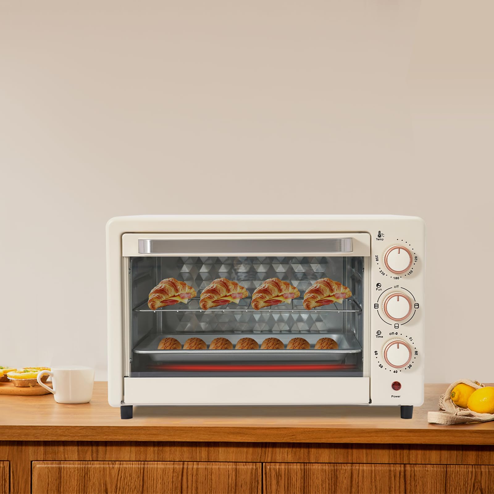 Horno eléctrico 22L minihorno con temperatura ajustable temporizador 60 minutos aire caliente versátil