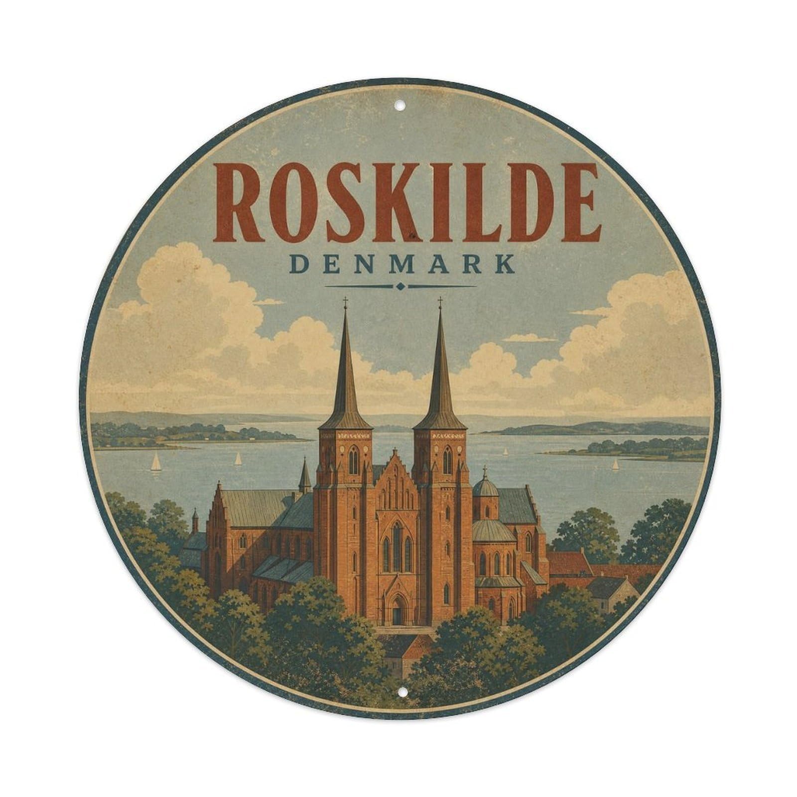 Retro Travel Denmark Roskilde Vintage Metal Tin Sign Plaque Wall Decor for Cafe, Club Bar, Office, Garden Metal Poster 8x8Inch